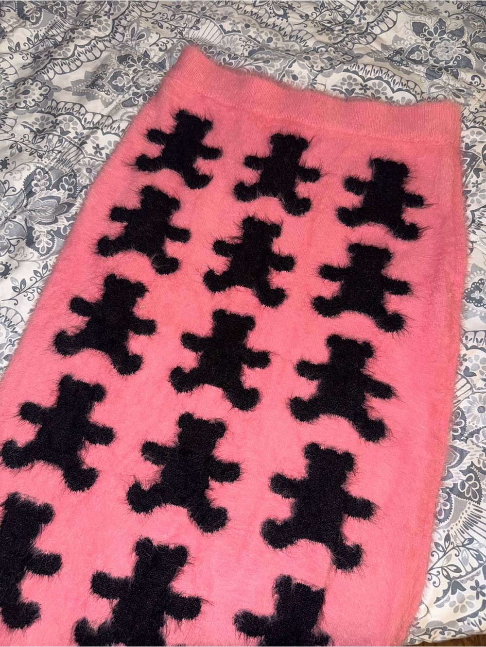 Teddy Fresh Pink Knit Pencil Skirt with Black Teddy Motif